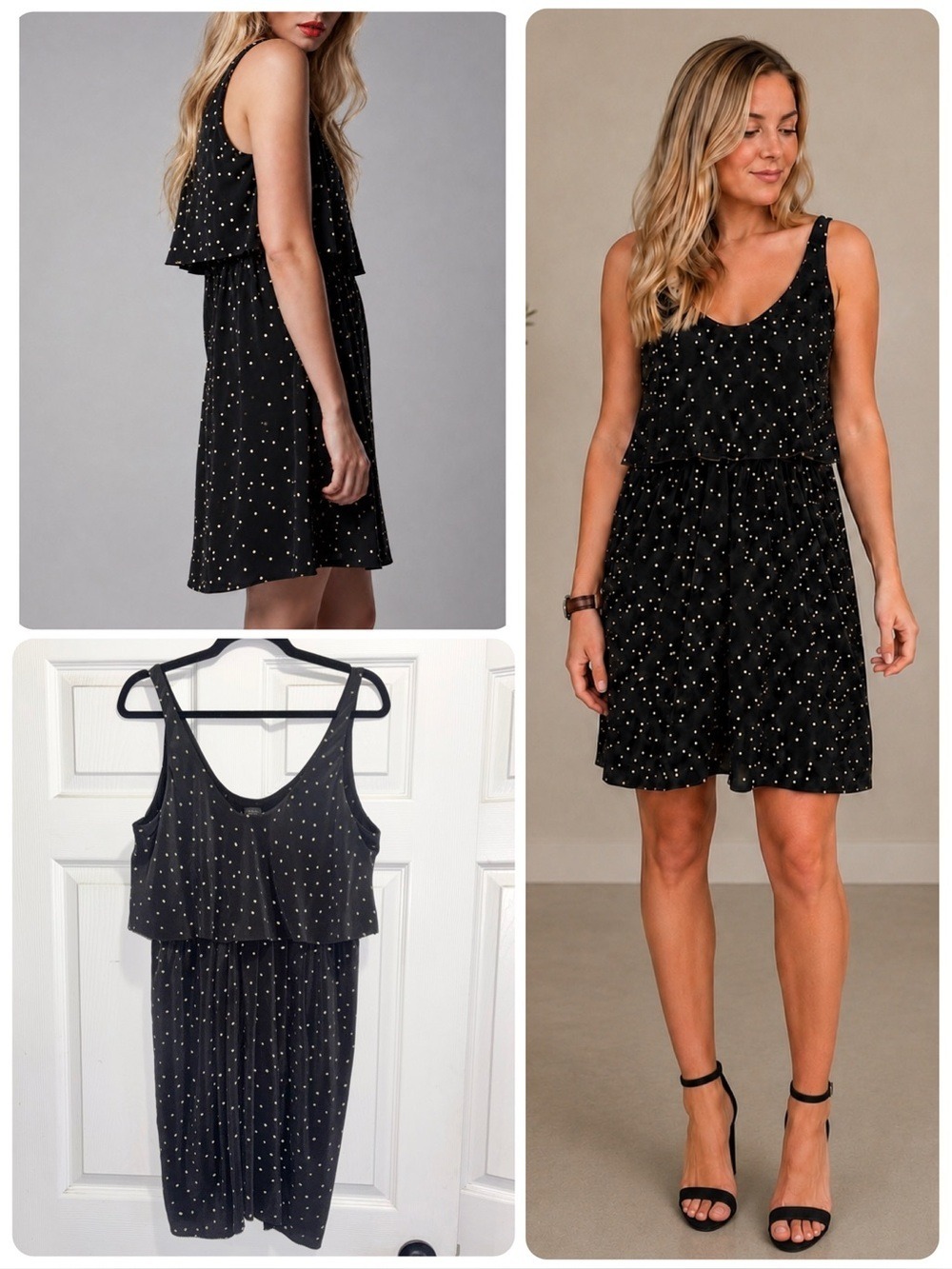 Aritzia Babaton Ronnie 100% Silk Dress Black with Cream Abstract Dots Size Large